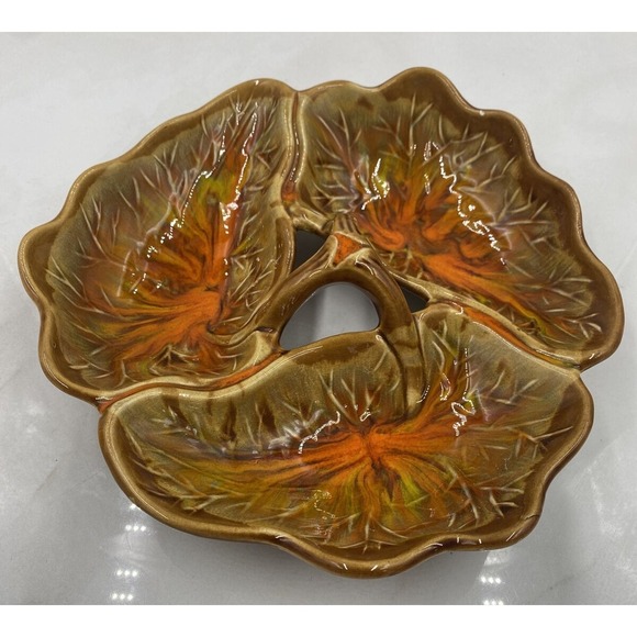 Vintage California Pottery Serving Dish Orange Retro 60s Ware Divided 895 USA - Picture 1 of 7